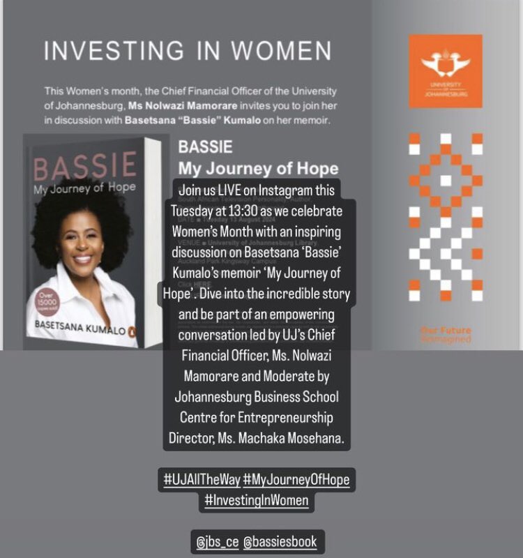 “My Journey of Hope” book discussion underway at <a href="/go2uj/">University of Johannesburg</a> Auckland Park Campus , <a href="/UJLibrary/">UJ Library</a> .

 Click the link below to join the conversation:

instagram.com/basetsanakumal…

#Bassie’sBook #JBSCE #UJAlltheWay #Women’sMonth #MyJourneyofHope