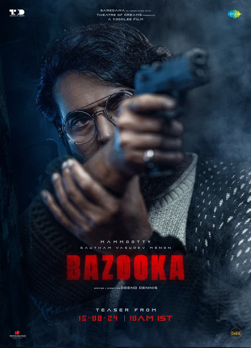 mammukka's tweet image. #Bazooka Official Teaser Releasing On August 15th 10 AM IST ! Stay Tuned.

#DeenoDennis @menongautham @saregamaglobal @YoodleeFilms  #TheatreOfDreams @SamadTruth