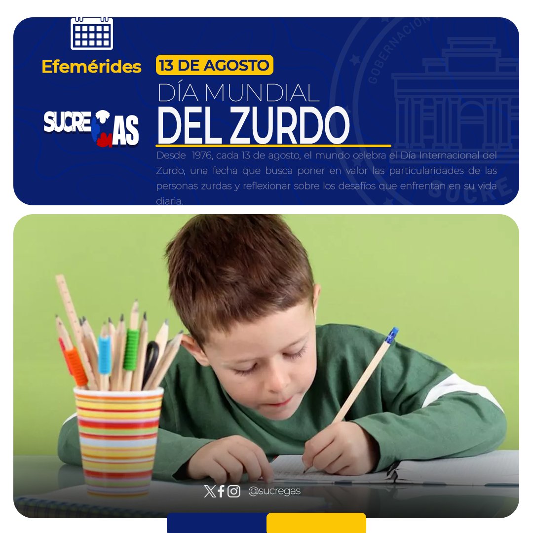 #Efeméride 🗓  Cada 13 de agosto, el mundo celebra el Día Internacional del Zurdo, una fecha que busca poner en valor las particularidades de las personas zurdas y reflexionar sobre los desafíos que enfrentan en su vida diaria.