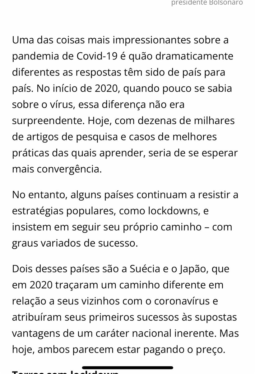 OsmarTerra's tweet photo. Na Pandemia da COVID, 3 países notoriamente resistiram à onda anti-científica do Lockdown, do “fique em casa” e “fecha tudo”! Foram a Suécia, o Japão e a Coreia do Sul, que não fecharam o comércio nem as escolas e nem tornaram as máscaras obrigatórias. Eles foram massacrados pela mídia mundial que os acusava de “genocídio”. Mas não se abalaram e serviram para comparar as estratégias com o resto do mundo. Agora, mais 4 anos passados, dá para comparar seus resultados objetivos com grandes países que fizeram o lockdown radical, como Brasil, Estados Unidos e Reino Unido. Comparem a taxa de mortalidade por COVID/milhão de habitantes dos que fecharam quase tudo: Brasil - 3.303/Milhão; Reino Unido - 3.389/Mi.; Estados Unidos - 3.642/Mi., com a dos que não fecharam nada : Suécia - 2.682/Milhão; Coreia do Sul - 700/Mi.; Japão  - 595/Mi. (covidvisualizer).Qual estratégia teve melhor resultado?! (Anexo matéria de 2021, de jornal da esquerda atacando a estratégia da Suécia e Japão). O pai da verdade é o tempo…