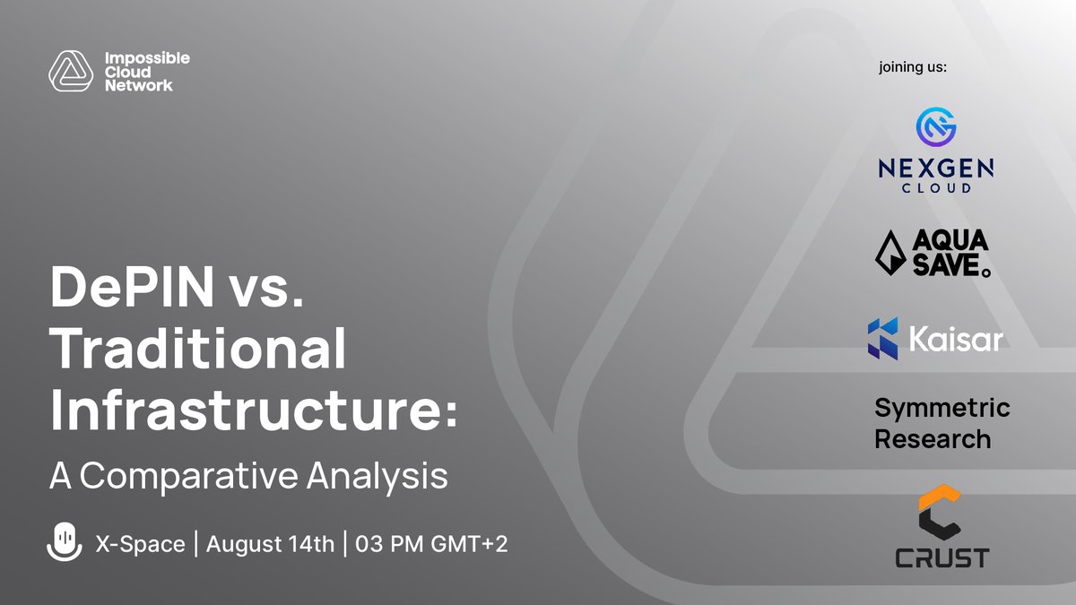 ICN_Protocol's tweet photo. Tomorrow at 15:00 CEST, we’re hosting a must-attend X-Space: 'DePIN vs. Traditional Infrastructure.' Hear from @KaisarNetwork, @CloudNexgen, Symmetric Research, @AquaSaveCrypto, and @CrustNetwork. Save the time, and join the debate!
https://t.co/lNV9qtWhvD
#DePIN #XSpace https://t.co/TyrxDNTfyu