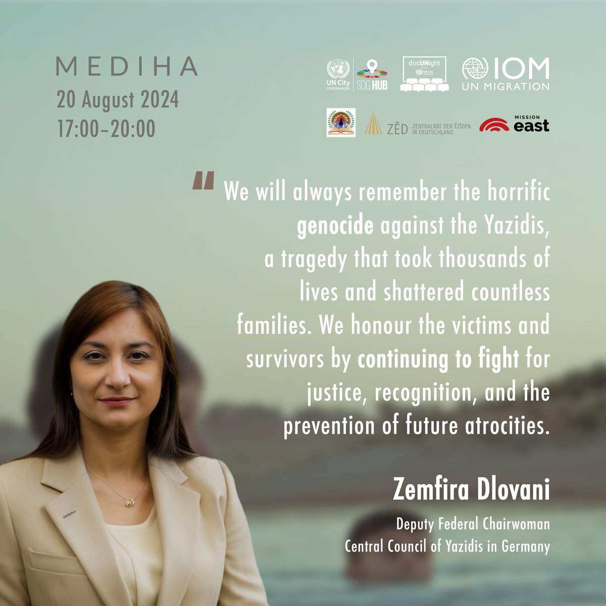 🎬Join us for the #Mediha documentary screening and w/ expert panelists on the #challenges &amp; #opportunities the #Êzidi community continues to face a decade after the IS attack in Sinjar, #Iraq.

📅20 August, 17–20h
🎟️Free Tickets: bit.ly/3SDQkwi

Meet our panelists 👇