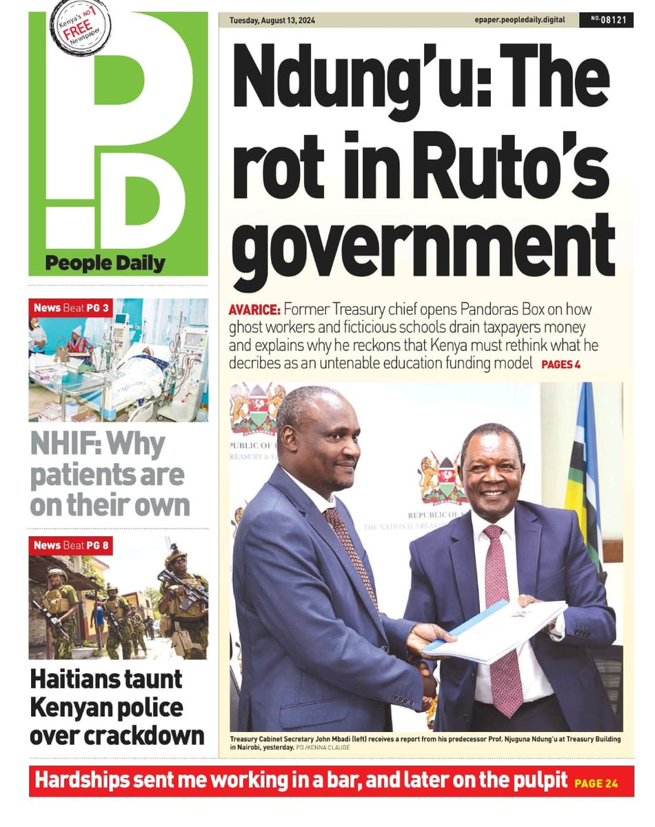 nisisikenya's tweet photo. Former Treasury CS Prof. Njuguna Ndung'u's revelation of ghost schools, students, workers, and pensioners siphoning billions is alarming.
The quesitions we are asking, why stay silent while at the helm? #BudgetedCorruption isn’t new. If he knew, why not act then? It’s easy to point fingers after the fact, but silence enabled the rot. Accountability should start with those who were in power. #StopCorruption @EACCKenya