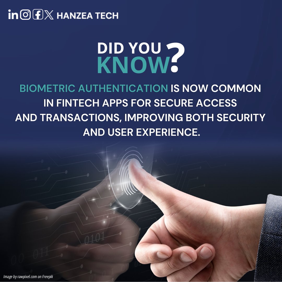 Hanzea_Tech's tweet image. In #fintech, #biometric authentication is revolutionizing security and convenience. By using unique personal data, it boosts security and streamlines user access, eliminating passwords and reducing fraud. Enhance your fintech security and user experience. 

#MakingFintechMobile