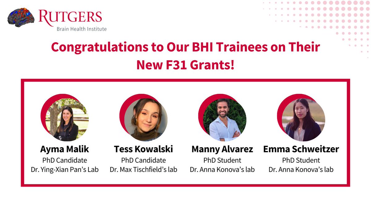 🎉 Congrats to our BHI trainees on receiving their new F31 grants from the National Institute on Drug Abuse <a href="/NIDAnews/">NIDAnews</a> and the National Institute of Neurological Disorders and Stroke <a href="/NIH_NINDS/">NINDS</a>!