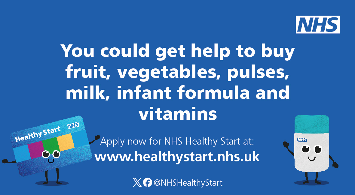 You could be eligible for help with the cost of fruit, vegetables, pulses, milk and infant formula. 🍎

Find out more about the NHS Healthy Start scheme here 👉 healthystart.nhs.uk