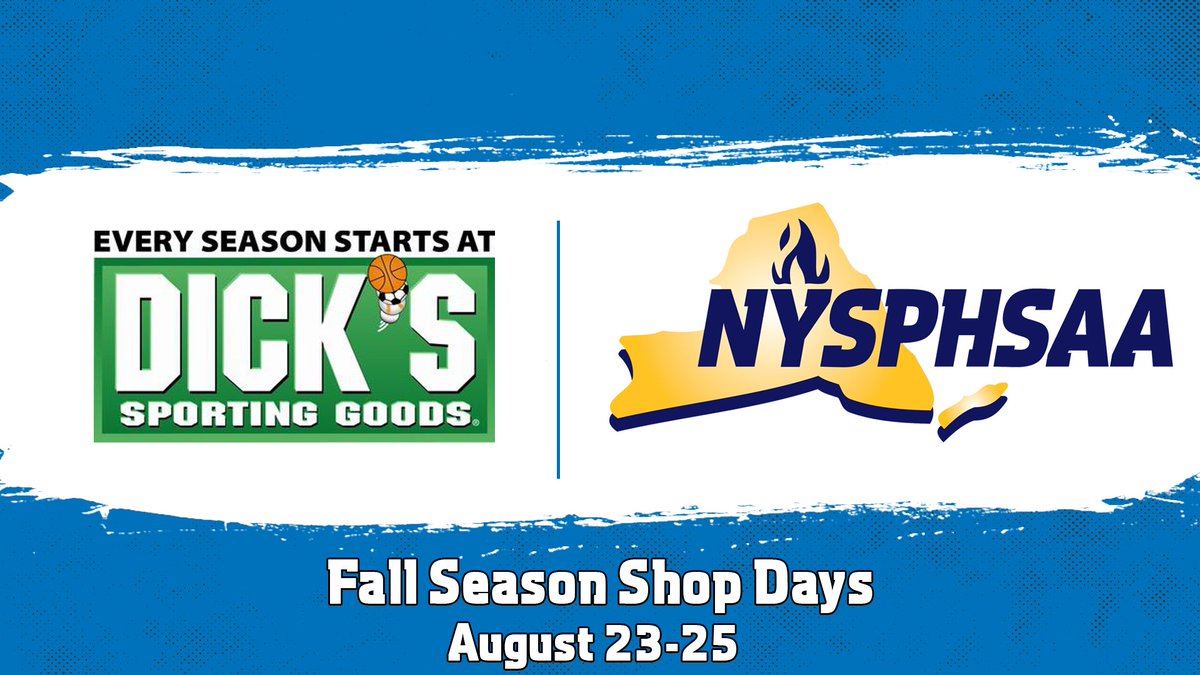 NYSPHSAA (@nysphsaa) on Twitter photo NEXT WEEKEND stop at any New York <a href="/DICKS/">DICK'S Sporting Goods</a> location for 20% off with the coupon linked below.
It’s #NYSPHSAA Shop Days at DICK’S Sporting Goods. Fall Shop days run from Aug 23 to Aug 25.
cmm.dickssportinggoods.com/crmcdn/getoffe… NEXT WEEKEND stop at any New York <a href="/DICKS/">DICK'S Sporting Goods</a> location for 20% off with the coupon linked below.
It’s #NYSPHSAA Shop Days at DICK’S Sporting Goods. Fall Shop days run from Aug 23 to Aug 25.
cmm.dickssportinggoods.com/crmcdn/getoffe…