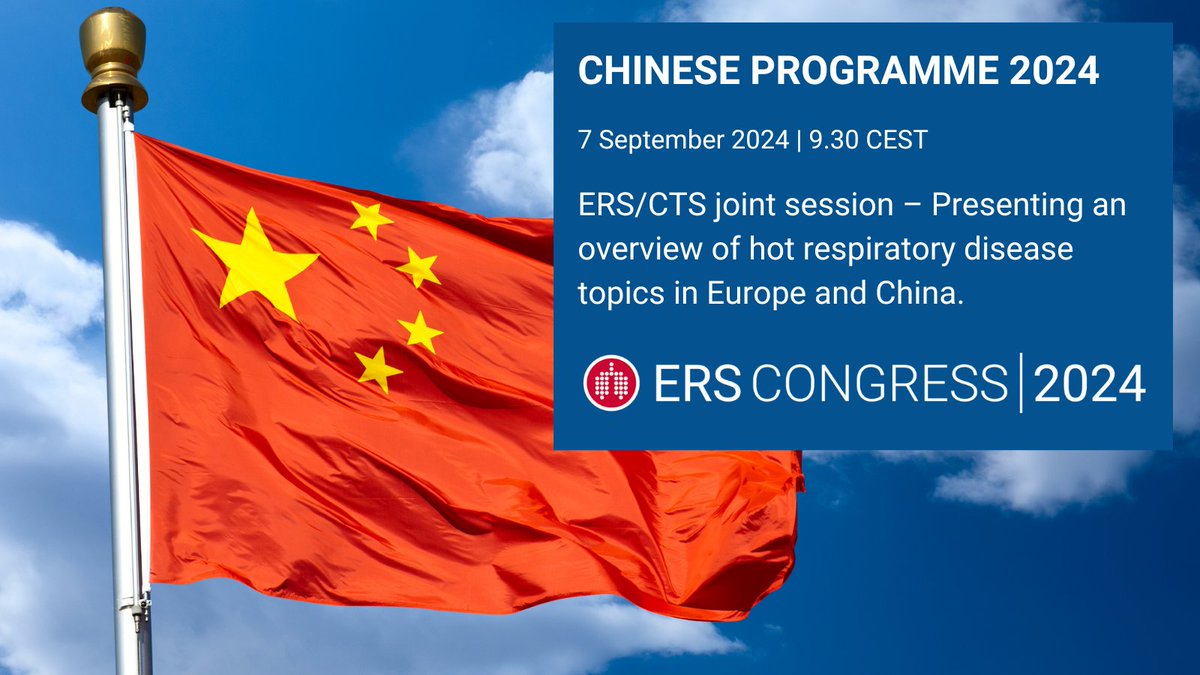 Join us for the ERS/CTS join session at this year’s ERS Congress in Vienna! This session, on 7 September at 9:30 CEST, will present hot respiratory disease topics in Europe &amp; China. This session will be delivered in English &amp; translated into Mandarin.  k4.ersnet.org/prod/v2/Front/…