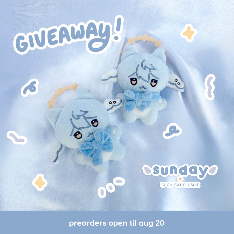 sunday cat plushie giveaway!!! 1 winner will get the cat plushie set hehe 

- like + rt
- follow

you can also order him before POs close on aug 20!