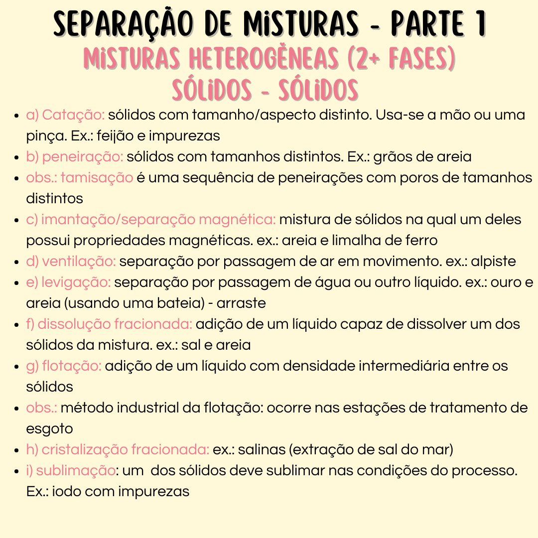MELdicina's tweet image. MINI REVISÕES PARA O ENEM - SEPARAÇÃO DE MISTURAS PARTE 1