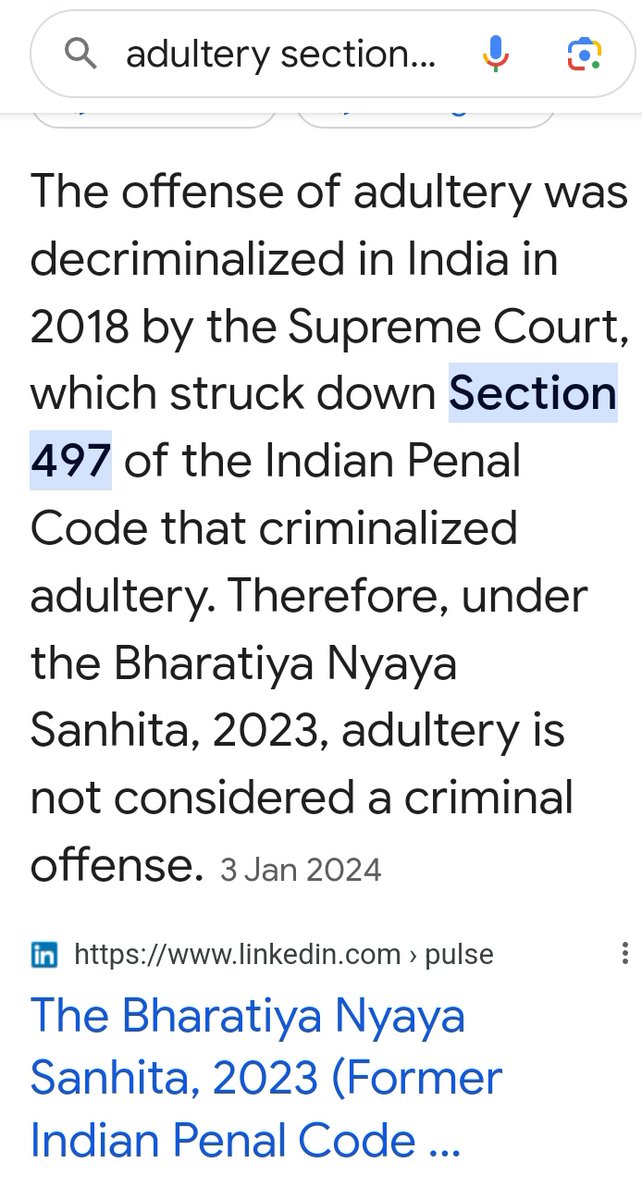 AndhraPradesham's tweet image. 🇮🇳 is no longer a conservative nation
Supreme struck down adultery IPC
#Section497
Chief Justice asserted man is not owner of wife's sexuality

Adultery decriminalised &amp;amp; now it's only a ground 4 divorce

Uninformed folks making Videos &amp;amp; spreading falsities
x.com/ssaratht/statu…
