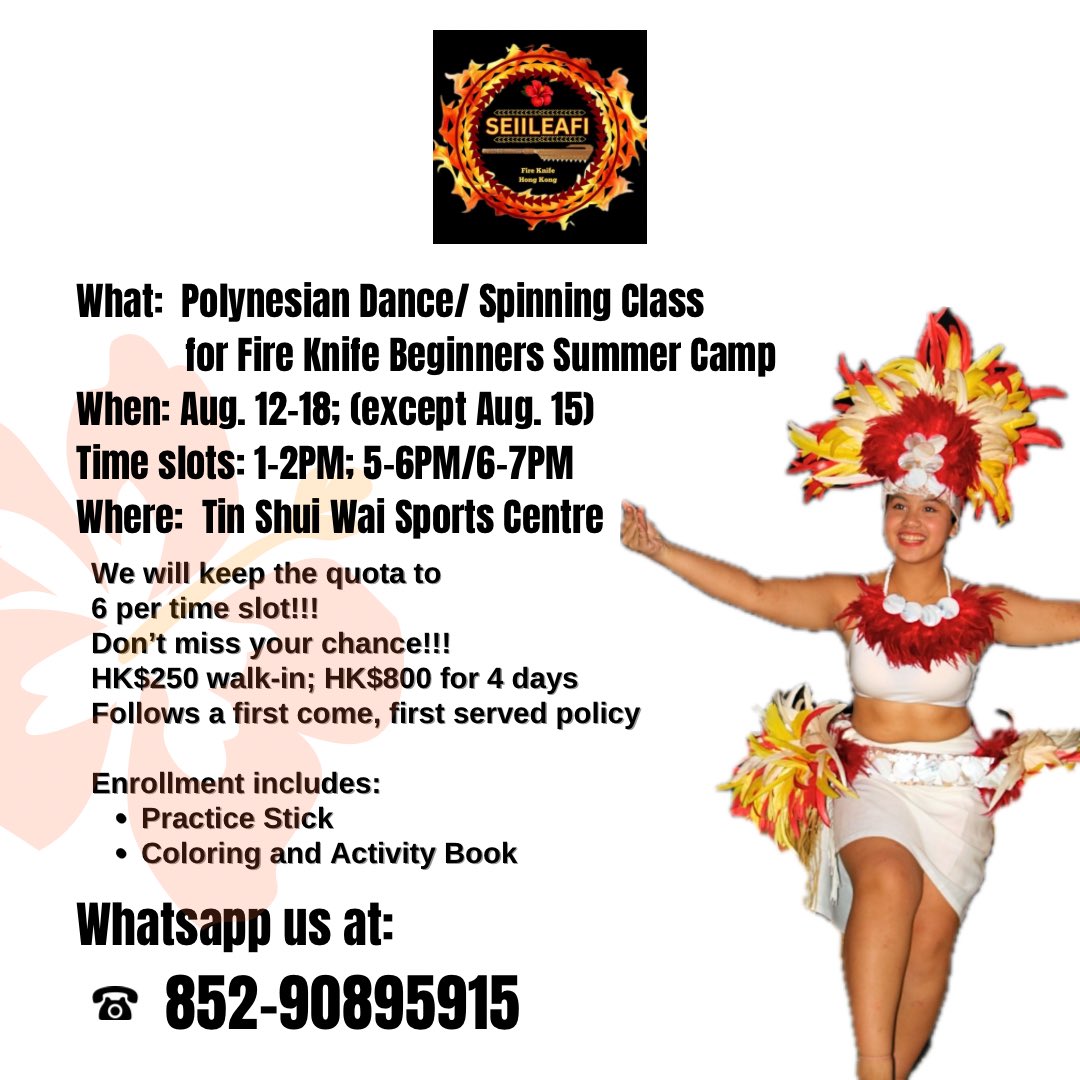 KyteToomalatai's tweet photo. To those who are looking for a last hurrah for their summer in Hong Kong! Talofa and welcome for you to join us… also, discounted rates for the coming Autumn term is until midnight tonight! Check out the classes! https://t.co/FnXJyyPNhi https://t.co/DAo1WJWDUa