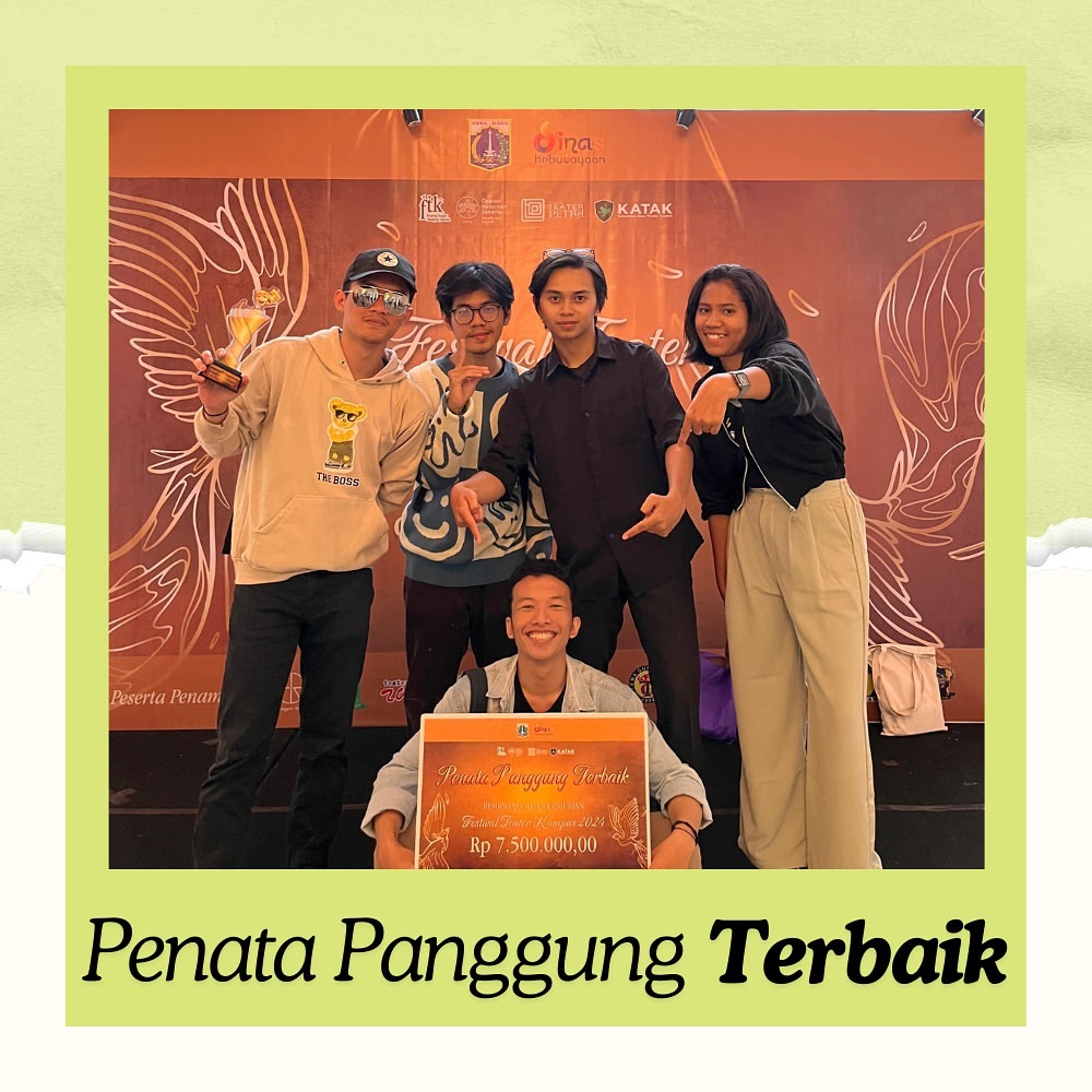 Penghargaan yang diraih oleh Tema Gunadarma:

• Kelompok Terbaik I
• Sutradara Terbaik
• Penata Busana Terbaik
• Penata Panggung Terbaik

Thanks for all your hard work, guys! Hope this win doesn’t get to our heads. See you at our next show!

HIDUP, GIAT, JAYA, TEMA!