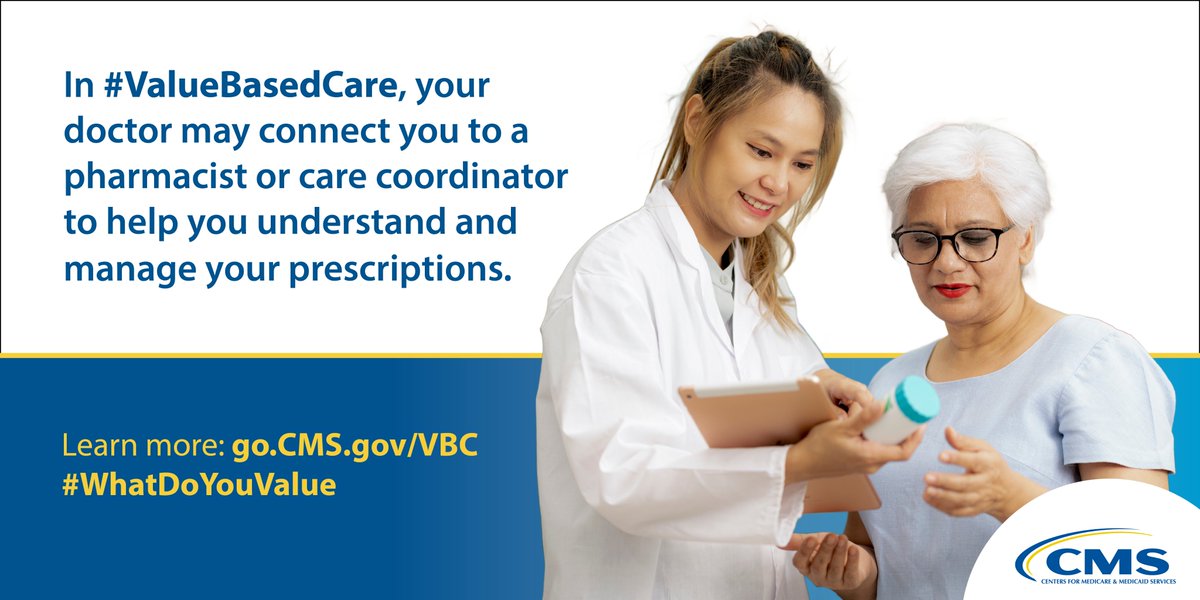 CMSinnovates's tweet image. Do you sometimes feel overwhelmed keeping track of all your medications? Through #ValueBasedCare, your doctor may connect you to a pharmacist or care coordinator to help you understand and keep track of your prescriptions: go.cms.gov/VBC  #WhatDoYouValue
