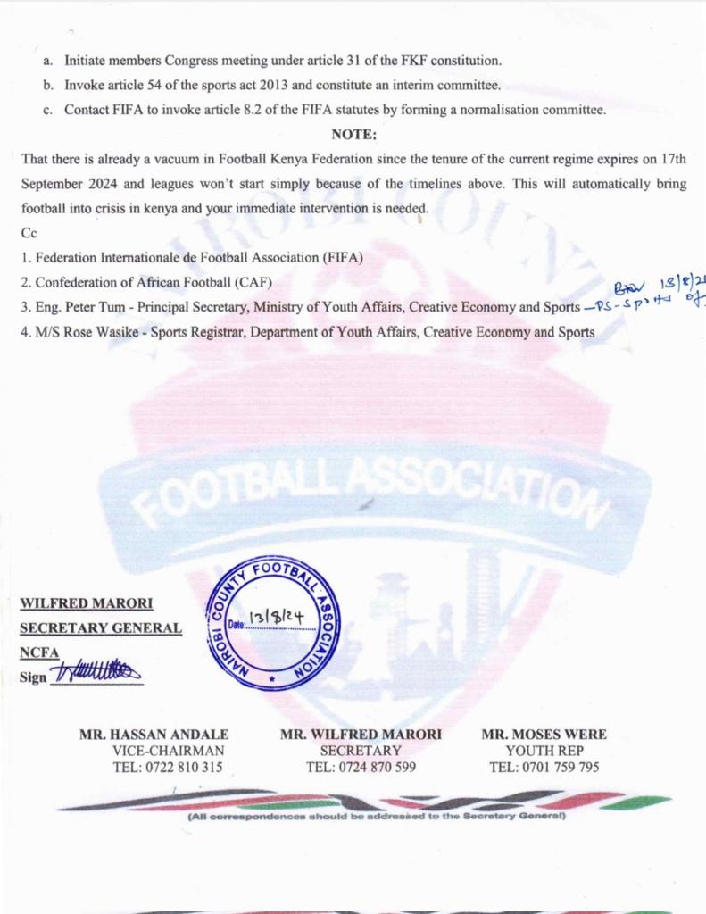 Football Kenya Federation National Executive Committee is in office illegally and cannot pupport to call for the special general meeting. They failed to appeal to all court rulings which confirmed their removal. <a href="/FIFAcom/">FIFA</a> <a href="/CAF_Online/">CAF Online</a> <a href="/kipmurkomen/">KIPCHUMBA MURKOMEN, E.G.H</a> the ball is on you now <a href="/Sam_Lulli/">The Gunner - 🇰🇪</a>