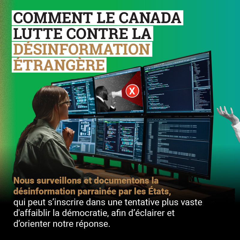 CanadaPE's tweet photo. Nous redoublons d'efforts pour lutter contre la #désinformation au Canada et à l'étranger en adoptant une approche factuelle fondée sur la transparence.