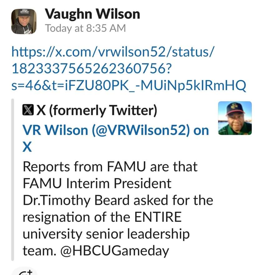 Well damn it then!!! 🧡💚🧡💚 According to <a href="/djace2000/">V Roosevelt WIlson</a> of @hbcugameday the new Governor appointed Interim President of FAMU has asked for the entire leadership of FAMU to resign!!!