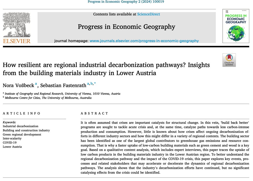 New Open Access Alert!

🟢📢"How resilient are regional industrial decarbonization pathways? Insights from the building materials industry in Lower Austria" by  Nora Voßbeck and @sebfastenrath 

sciencedirect.com/science/articl…