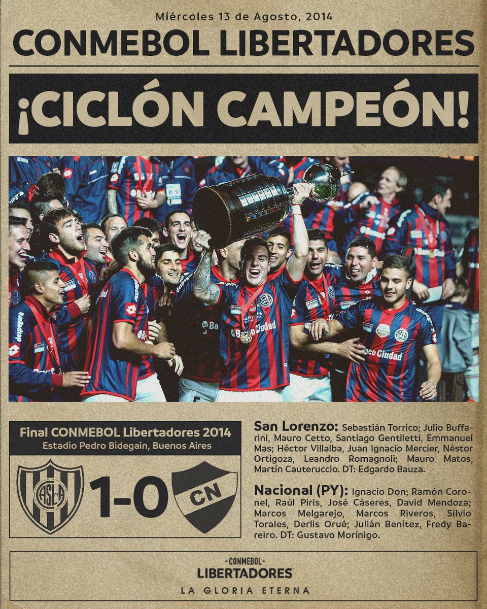 Libertadores's tweet photo. 🇦🇷❤️💙 ¡A 10 años de una noche histórica para @SanLorenzo! Un día como hoy, el Ciclón conquistaba su primera CONMEBOL #Libertadores.

#GloriaEterna https://t.co/bKC4qn2dBi