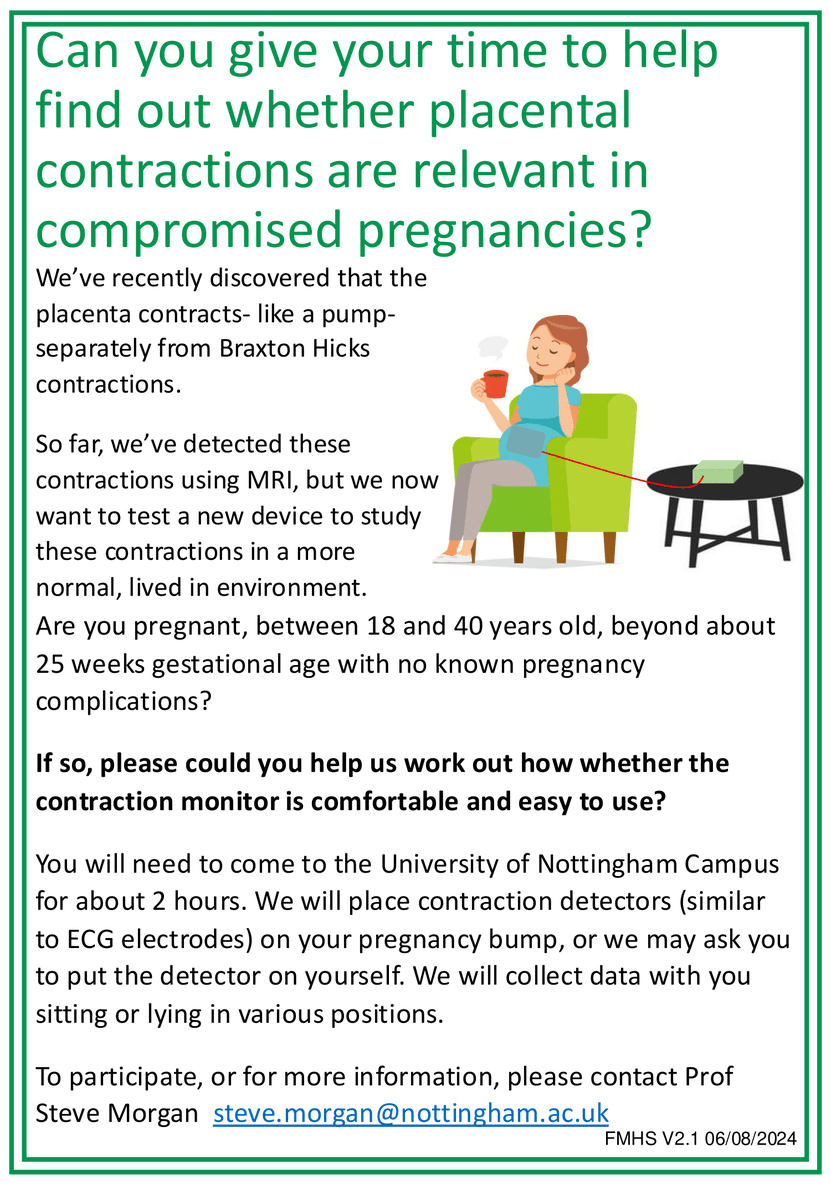 👀for women 25 weeks pregnant or more, with no pregnancy complications, aged 18-40 -  to help with this <a href="/UniofNottingham/">Uni of Nottingham #WeAreUoN</a> study to help better identify compromised placentas🙏one visit lasting 2 hours on nottm university campus at a date/time to suit you 😊 TYSM!