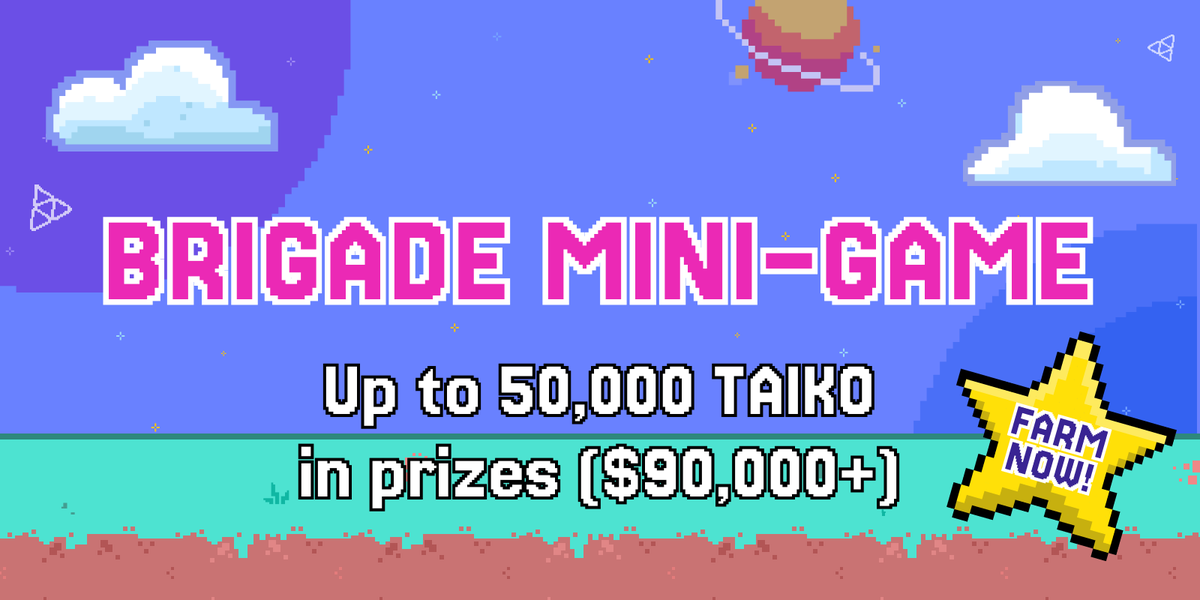 Brigade is live on <a href="/taikoxyz/">Taiko.eth 🥁</a> 🎮🥁

Play to farm game assets and resources, and join the gaming competition with up to 50k TAIKO tokens in prizes 👀

If we rank in the top 3, we'll share half of the prize with the community! 🎉🎉🎉🎉

How many points do you have so far?