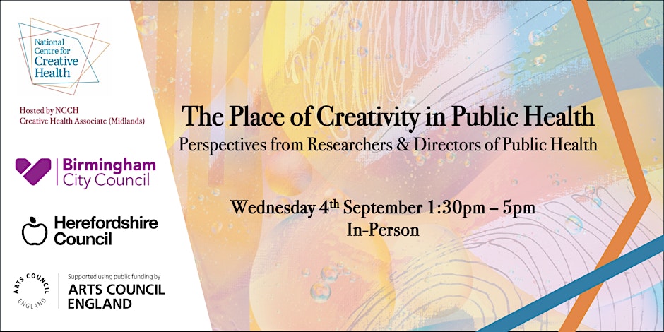 Interested in the intersection between Public Health &amp; #CreativeHealth? Join us on the 4 Sept in Leicester!

Featuring: Directors of Public Health from our Champions Network; &amp; Academics discussing a  #Midlands Creative Health Research Network 
eventbrite.co.uk/e/the-place-of…