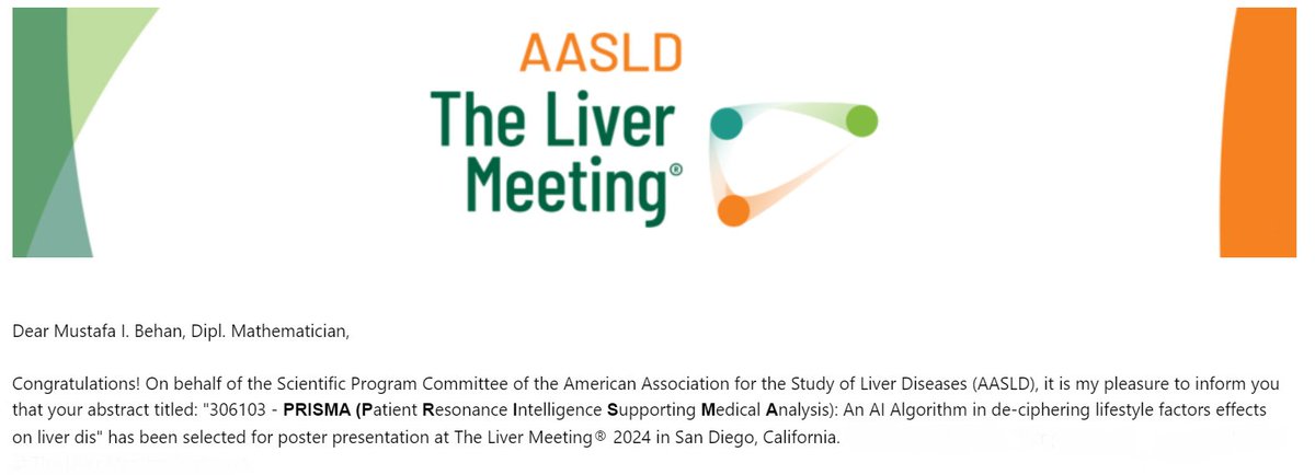 AmsetyBar's tweet photo. Our CEO Mustafa Behan and the Amsety Team are thrilled to share that we will be presenting our paper titled "PRISMA: An AI Algorithm in de-ciphering lifestyle factors effects on liver disease" at #TLM2024 in California!

Grateful to all our amazing authors, stay tuned for more! https://t.co/SsOcSTk0oi