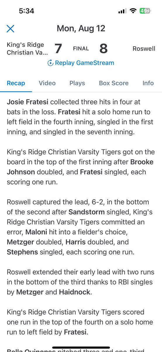 JosieFratesi's tweet photo. I had a great day at the plate against Roswell - went 3 for 4, home run and .750 for the day. @KRCSAthletics @GAPowerRouse @CollegeBDJocks @MaxPreps @CoastRecruitsSB https://t.co/tAyg9fBmF6