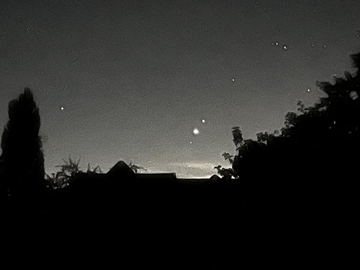 Jupiter and Mars at 02:02 this morning, center of photo.