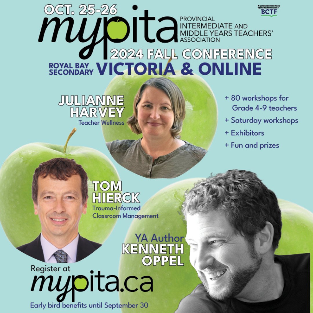 Register now at mypita.ca for the Provincial Intermediate and Middle Years Teachers Association (myPITA) Fall 2024 Conference online and in person at Royal Bay Secondary in Victoria on October 25-26. #myPITA #PSAday2024 #BCteachers #prod #teachers
