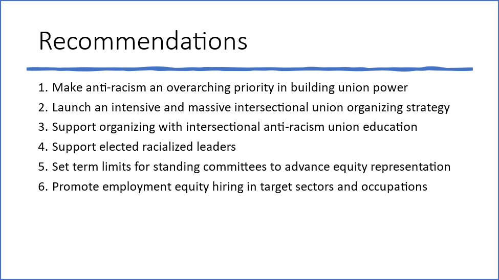 Racialized workers need stronger union protection. And unions need to build their membership among racialized workers (who will make up over 40% of labour force by 2040). The report makes several recommendations for how to do this. /4