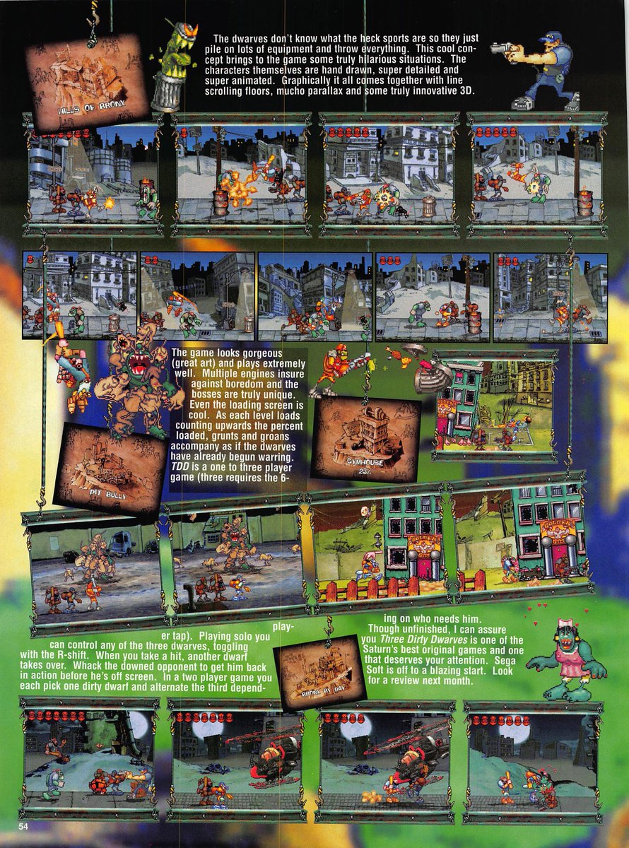 MoonPieDreams's tweet image. Do you like beat 'em ups? Do you like the glory days of MTV? Do you like Appaloosa Interactive (devs behind Ecco the Dolphin; Kolibri)? This is for you!
Three Dirty Dwaves
Sega Saturn - Preview
GameFan Magazine
August '96 
#retrogamer #retogaming #SegaSaturn