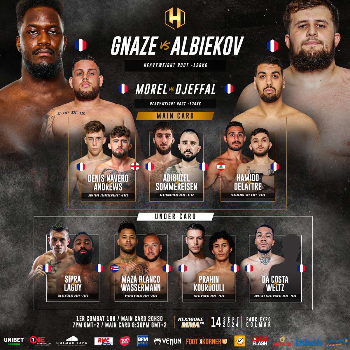 LA FIGHT CARD de l'HEXAGONE MMA 20 est là ! 🥊🔥

Rdv le 14 Septembre au Parc des Expositions de Colmar (<a href="/colmarexpo/">Colmarexpo</a>) pour une grande soirée de mma 👊