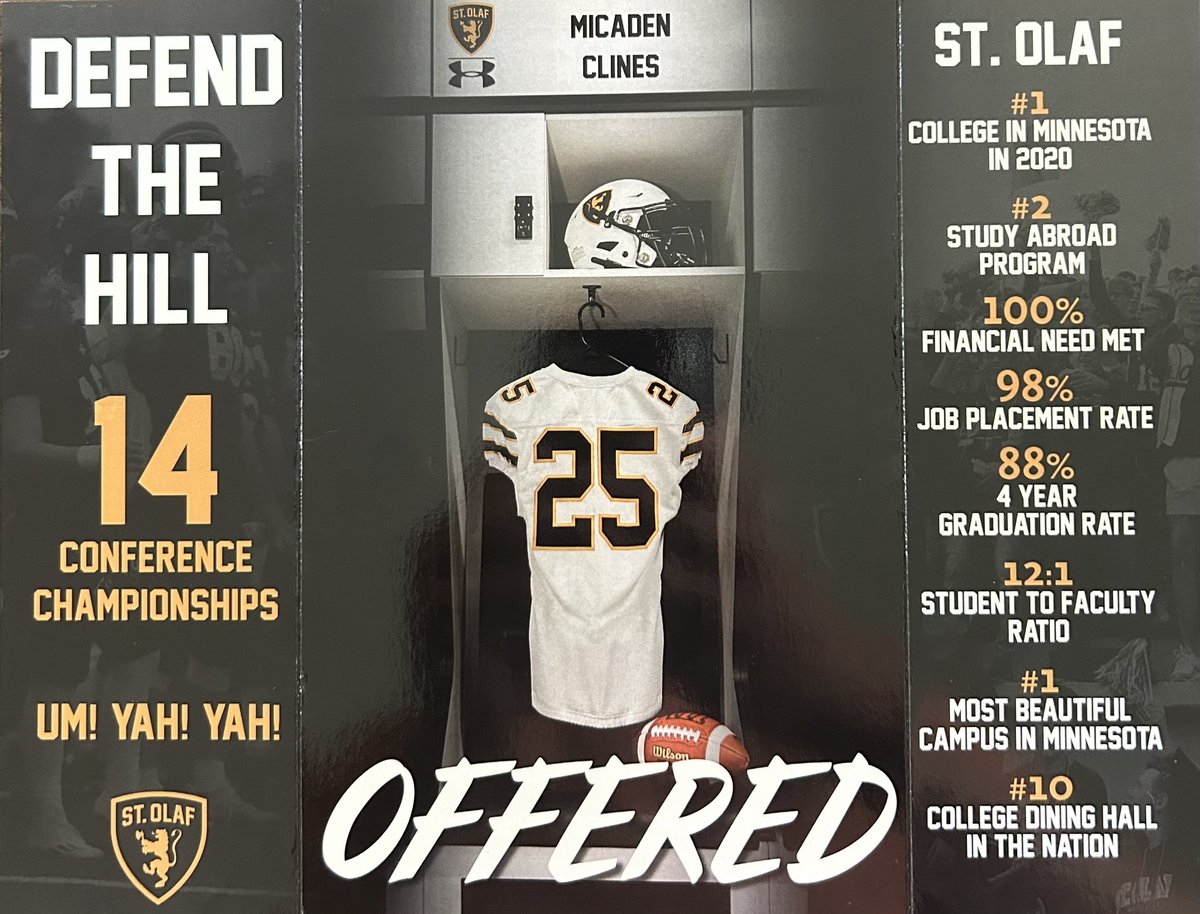 Honored to have received a offer from <a href="/StOlafFB/">St. Olaf Football</a>. Thank you! <a href="/JamesKilian/">James Kilian</a>