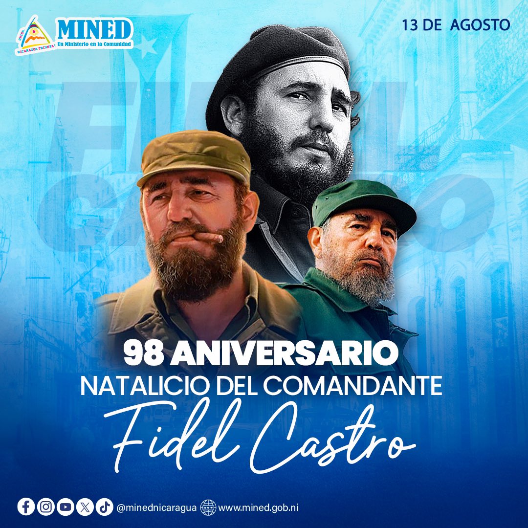 13 de agosto 1926 | 98 Aniversario del Natalicio del Comandante Fidel Castro Ruz, líder de la Revolución Cubana 🇨🇺

“(...) sin educación, realmente no puede haber Revolución.” Cmte. Fidel Castro.