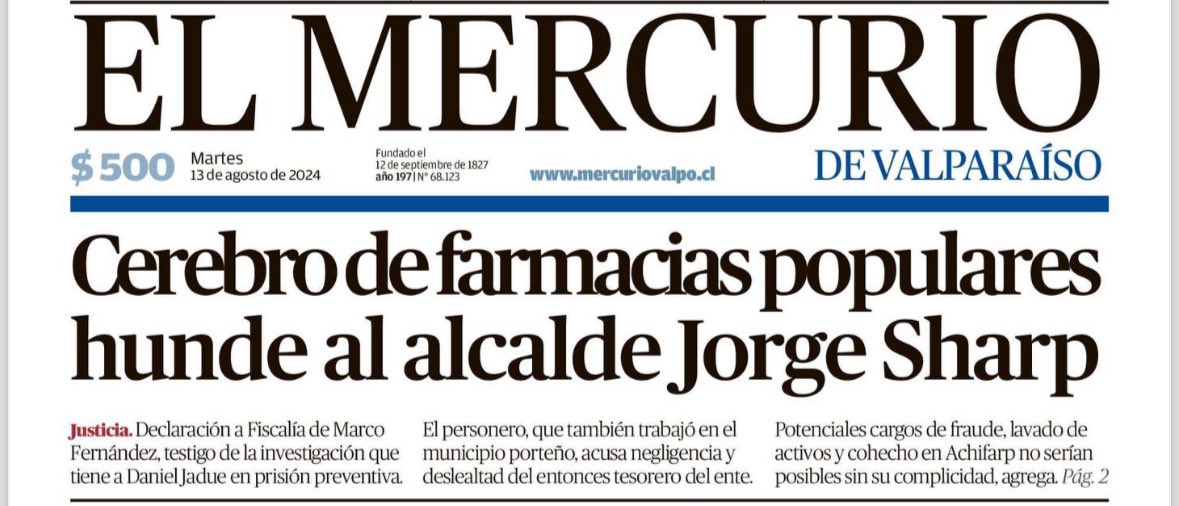 mhsolis1's tweet photo. SE HUNDE EN SU PROPIA LAMA , ES DESENMASCARADO EL INEPTO ALCALDE DE VALPARAÍSO POR SUS PROPIOS PARES Y SE INVOLUCRA EN EL ESCÁNDALO DE LAS FARMACIAS POPULARES QUE HOY TIENE TRAS LAS REJAS A JADUE #FueraSharp https://t.co/muvexTy93y