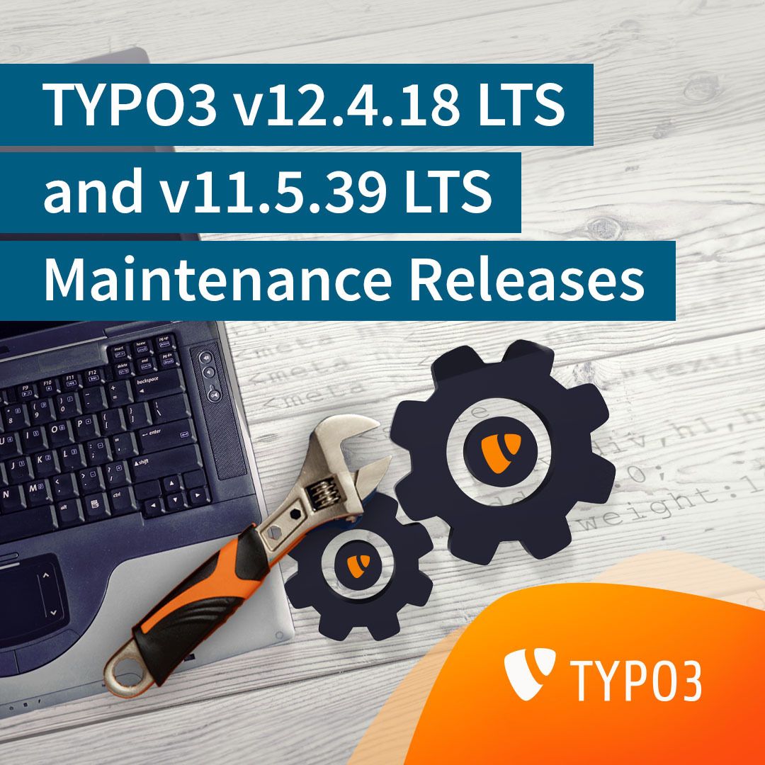 typo3's tweet image. Today we’ve published planned maintenance versions of #TYPO3 v12.4.18 #LTS &amp;amp; v11.5.39 LTS with bugfixes only. 🚀 
Happy updating! 🧡 

More info at typo3.org/article/typo3-…