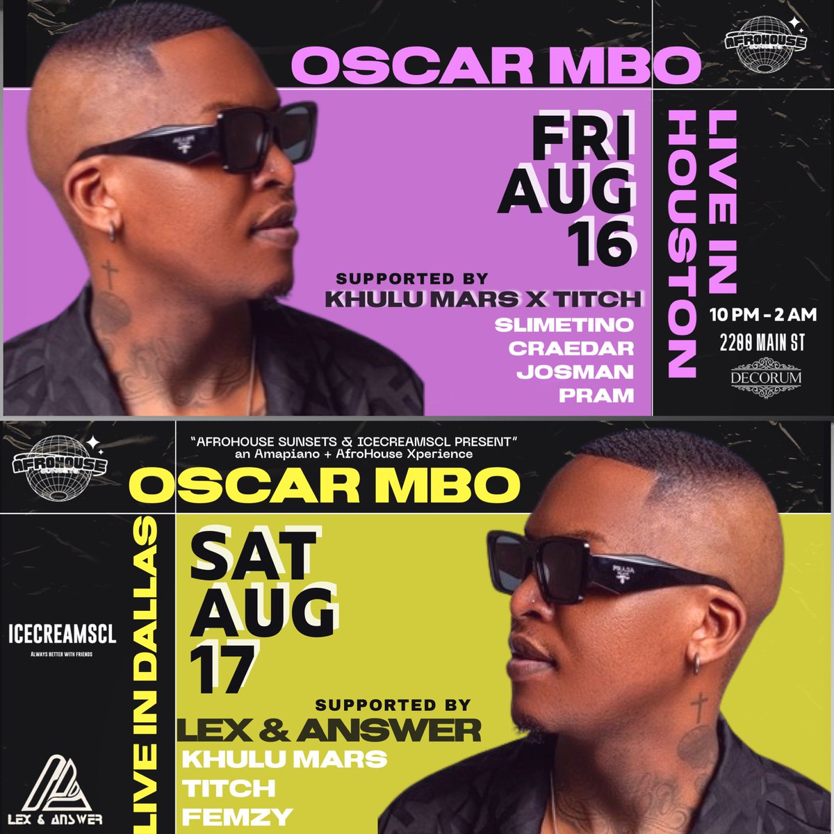 Afrohousesunset's tweet photo. This weekend, The Ultimate #Amapiano &amp; #Afrohouse Experience with Oscar Mbo live in #Texas. Friday 8/16 in #Houston, TX and Saturday 8/17 in #Dallas, TX https://t.co/crrcpWk5tB