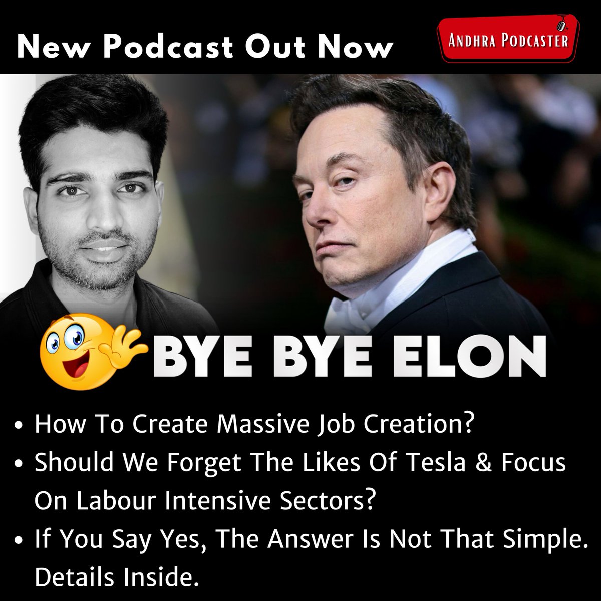 AndhraPodcaster's tweet photo. Forget Tesla & Focus On Textiles? | #Ep319 Andhra Podcaster | Vijay Kesari
Link to the podcast: https://t.co/xLl5fyRpNc
Please put any questions you have in the comments section below this post and thanks for your interest in the development of Andhra.
- Vijay
#andhrapodcaster #vijaykesari #andhrapradesh #andhradevelopment #ap #apdevelopment #andhrapodcast #bjp #tdp #jsp #pawankalyan #ncbn #chandrababunaidu #ycp #ysjagan #ysrc #ysrcp #andhraentrepreneurs #innovation #entrepreneurship #vijaykesaripodcast