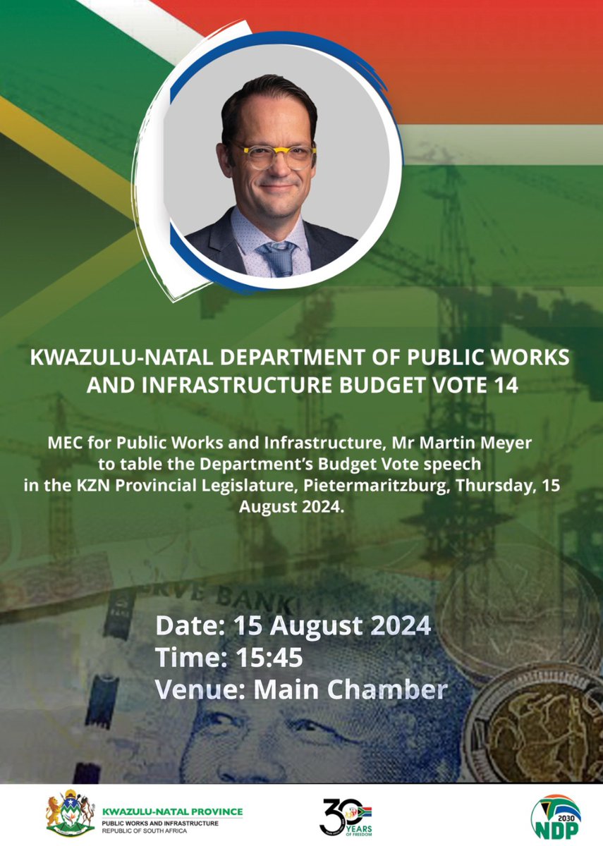ZANewsFlash's tweet photo. NEWS: The MEC for Public Works and Infrastructure in KwaZulu-Natal has slashed his department's spending when tabling the budget in the legislature in Pietermaritzburg.

Lukas Martin Meyer has announced that this time around, they won't have nice to haves. As a result, the bill to table the budget on Thursday would be slashed from a whopping R228 000, which was spent in the last budget presentation, to less than R300.

Among the things he has phased out and led to the drastic decrease is that the speech will not be on a glossy booklet, with his face on it, saving the department over R70 000 in printing cost. 

The budget speech will be printed in-house, and on regular paper, there will be no new pull-up banners will be procured for the upcoming budget speech as it was done in the past. 

Furthermore, there would be no gifts or goody bags for members of the Provincial Legislature (MPLs) and other guests. @ScrollaAfrica