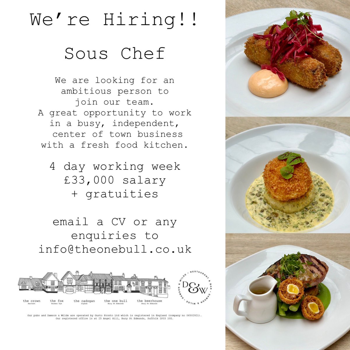 theonebullbury's tweet image. 🍴JOIN US 🍴
Are you currently looking for a change? Or, are you currently a Junior Sous or experienced CDP looking for a more senior roll?
If you are interested and would like some more information then please email lucy@theonebull.co.uk or info@theonebull.co.uk