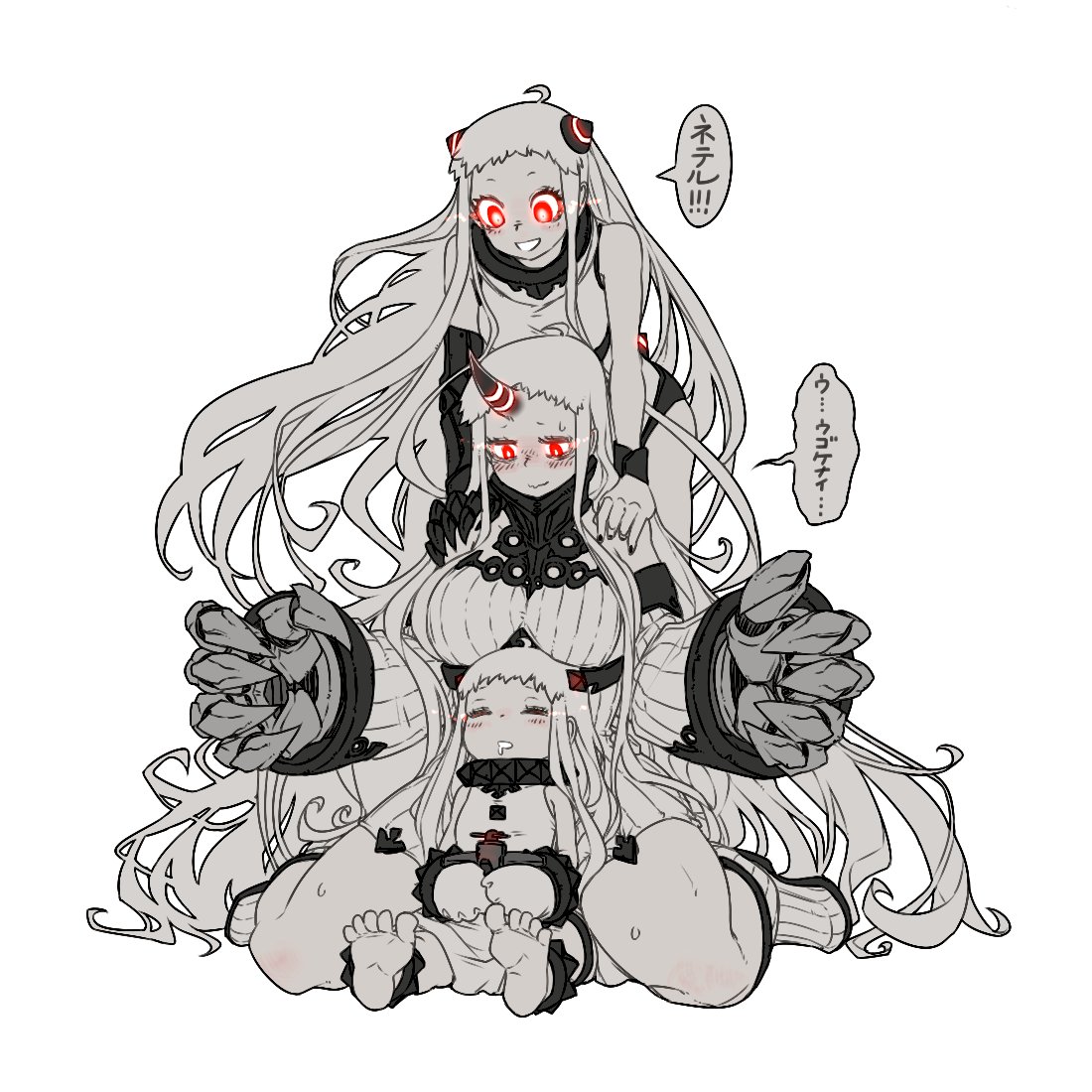 飛行場姫 ,北方棲姫 ,港湾棲姫 「お絵描きが楽しすぎる。やっぱ陸姫姉妹3人が好き。 」|oso 的キノコ擬人化図鑑のイラスト