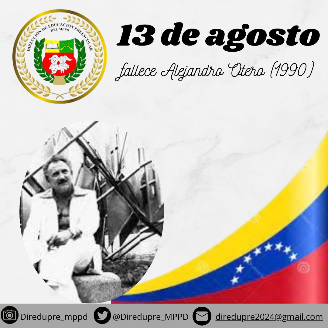 #Hoy ||#13agosto 🖤recordamos a Alejandro Otero, un maestro del arte y la cultura venezolana. Su legado sigue vivo en cada obra que nos invita a reflexionar y sentir. ¡Gracias, Alejandro, por inspirarnos! 🎨✨
#ExcelenciaEducativaMilitar
 #FANB
 #MPPD