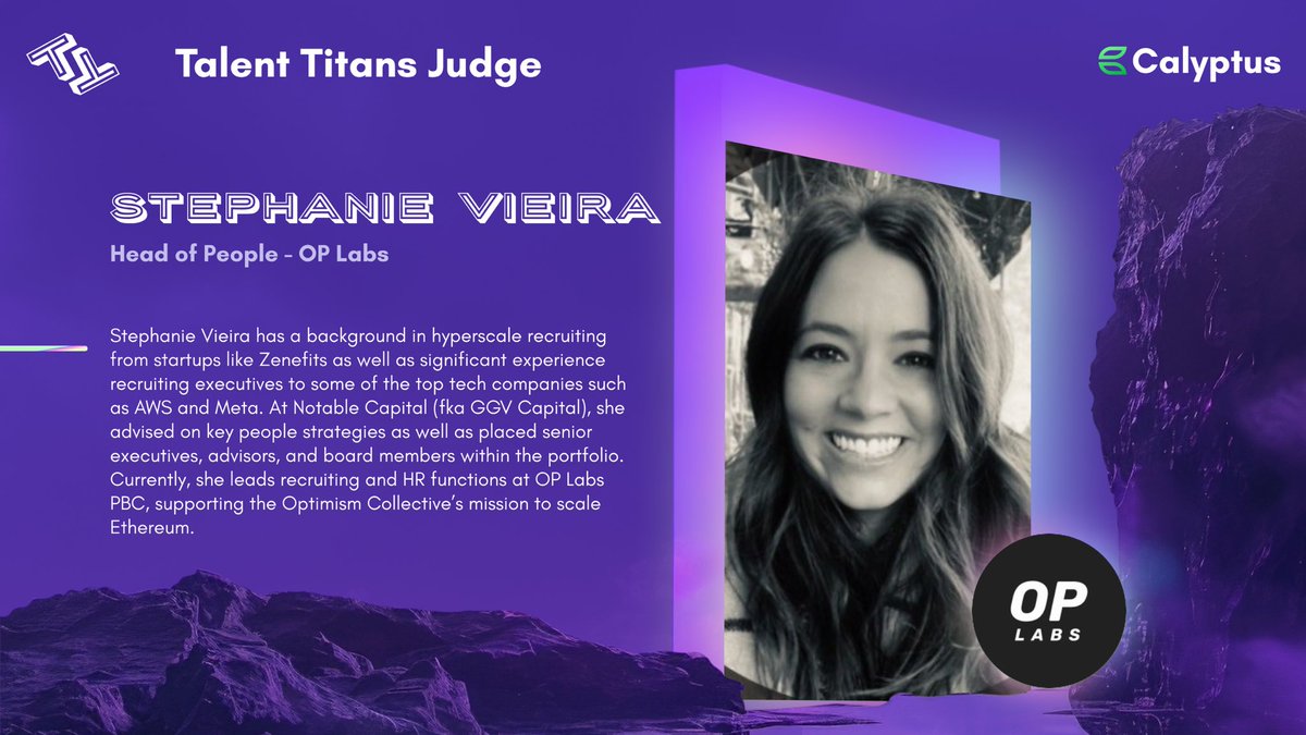 CalyptusCareers's tweet photo. π Introducing another #TalentTitans Judge! π
π©ββοΈ Meet Stephanie Viera (@stephanie_vee), Head of People at @OPLabsPBC. https://t.co/rVLY12kPtk