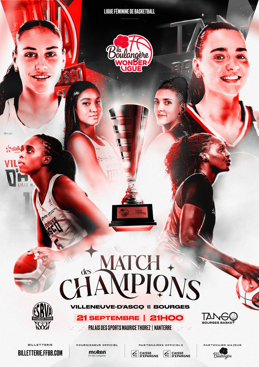 🏆 Qui remportera le premier titre de la saison 2024-2025 de #LaBoulangereWonderligue ?

<a href="/ESBVALM/">ESBVA-LM</a> et <a href="/BourgesBasket/">Tango Bourges Basket</a> vous donnent rendez-vous le samedi 21 septembre au Palais des Sports Maurice Thorez de Nanterre.

🎟 Réservez sur bit.ly/3YHPimU

#LaBoulangereWonderligue