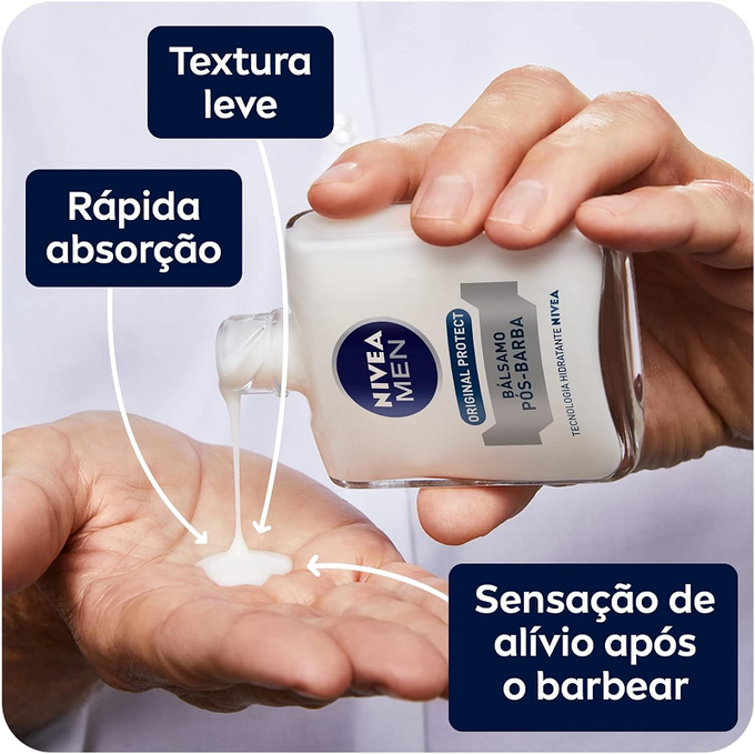 NIVEA MEN Bálsamo Pós Barba Original Protect 100ml – Atua na recuperação da pele, cuidado e hidratação, fórmula leve, com Aloe Vera e Glicerina, sensação de alívio imediato