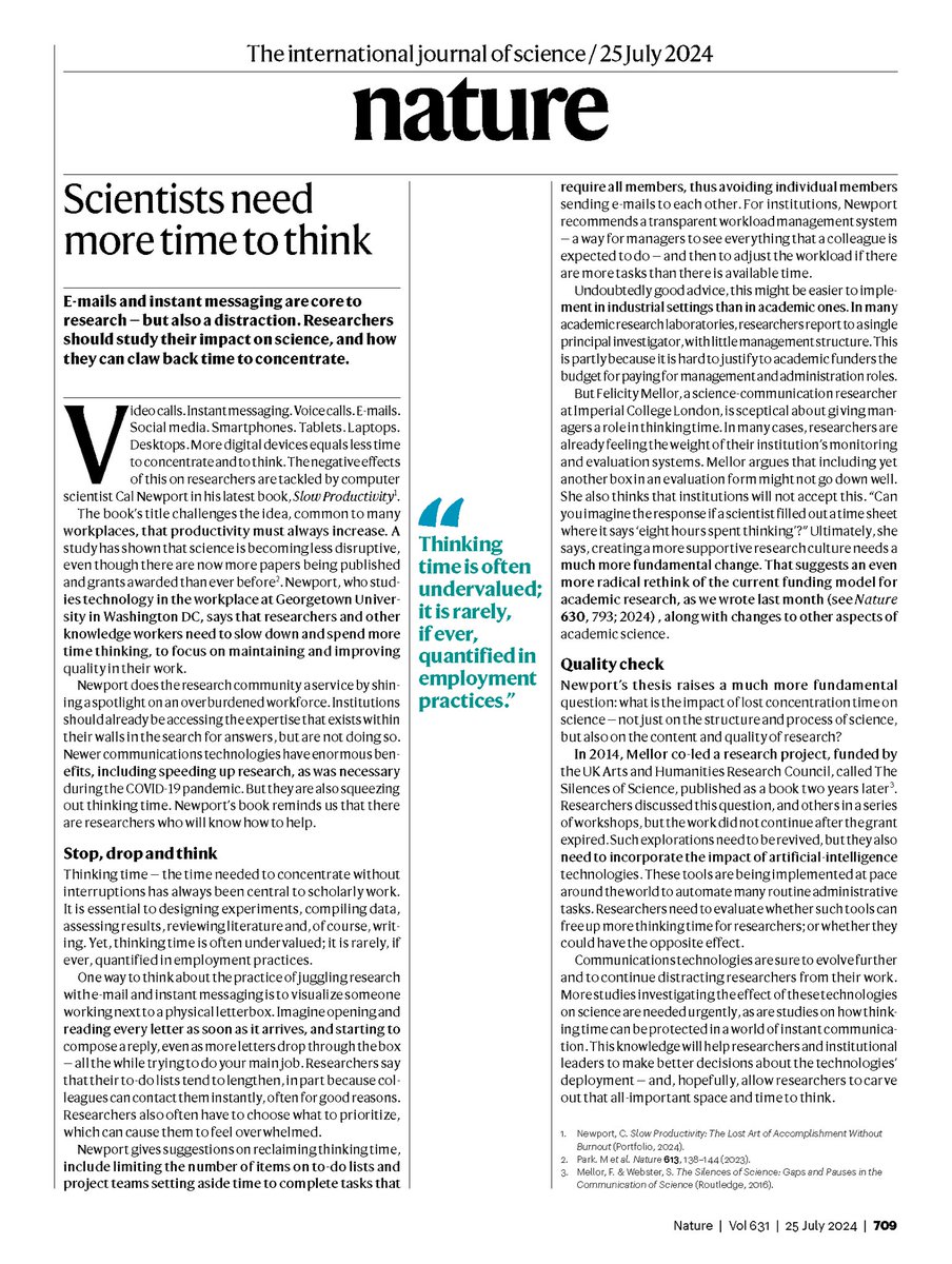 Part 1/6: “If we can appreciate slow food, why can't we appreciate slow science?” 🤔 

Once, a young PhD student in my group asked me what I meant when I said I spent 30-40% of my time "thinking". They probably thought I was taking a nap posed as Rodin's Thinker.