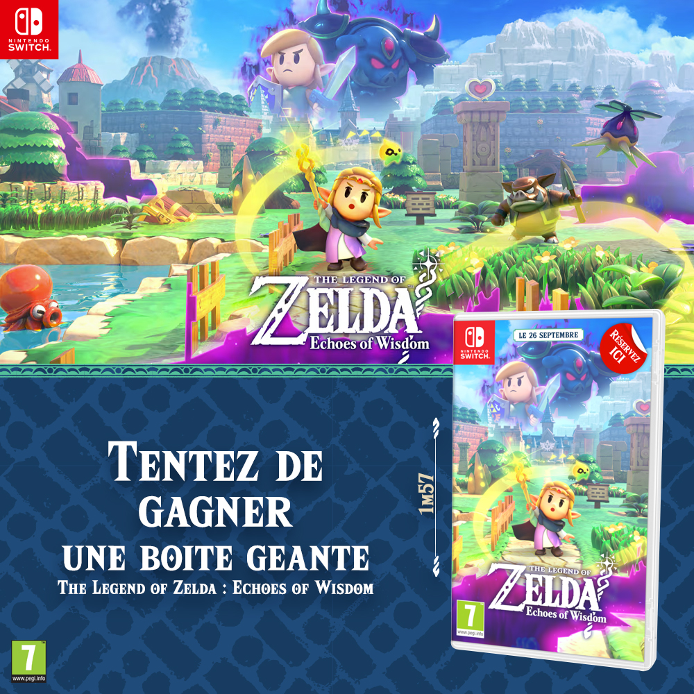 A l'occasion de la sortie de The Legend of Zelda : Echoes of the Wisdom, nous vous proposons de gagner 4 énormes boites factices de jeu Switch d'1m57 ⤵️ 

🟣 RT, like &amp; follow <a href="/Micromania_Fr/">Micromania-Zing</a>
🟣 Mentionne en réponse un ami avec #MicromaniaZelda

+ d'infos ci-dessous ⤵️