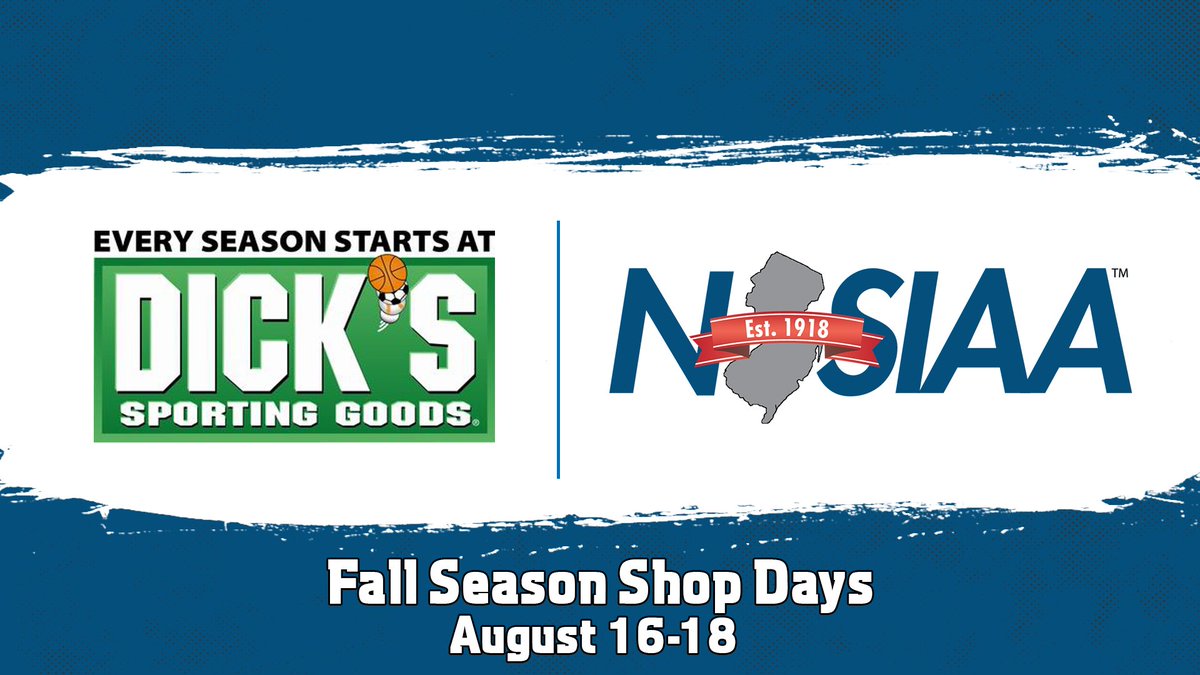 NJSIAA's tweet photo. We’re proud to partner with Dick’s Sporting Goods to offer you 20% off throughout the store from 8/16 - 8/18. Shop in-store using the coupon found here: https://t.co/9lBdhQkmBR https://t.co/kxXs1rBiLj