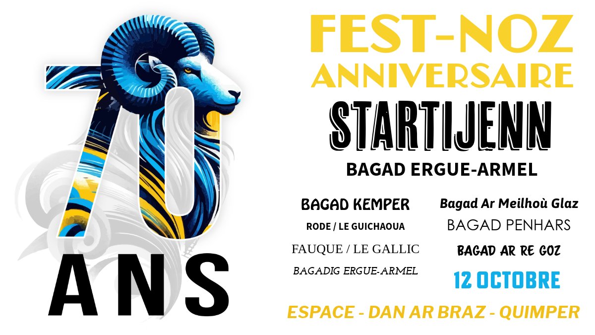 Rendez-vous le 12 Octobre à l'Espace Dan Ar Braz à Quimper pour le Fest-Noz Anniversaire des 70ans du bagad Ergué-Armel #Quimper #FestNoz #Bagadou facebook.com/events/2456820…